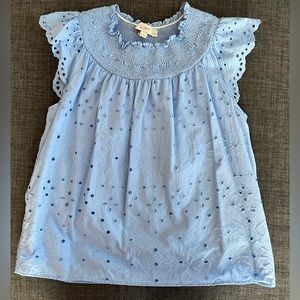 Loft petite small light blue blouse with stitching details